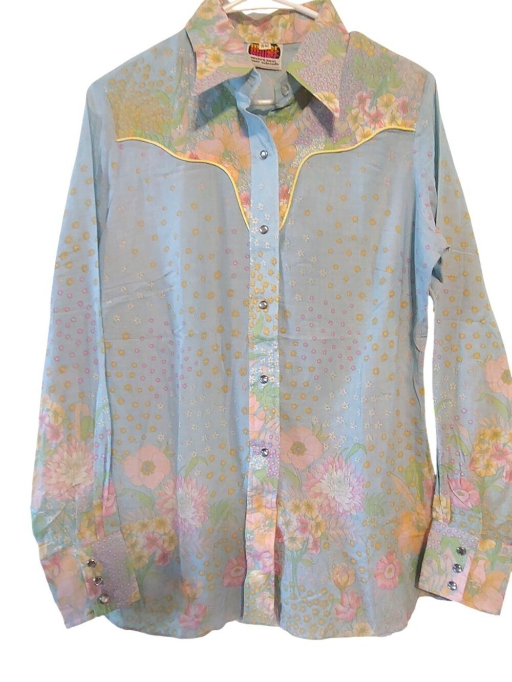 Vintage Miller Western Colorado Size Small Pearl Snap Women's Shirt Blue Flower